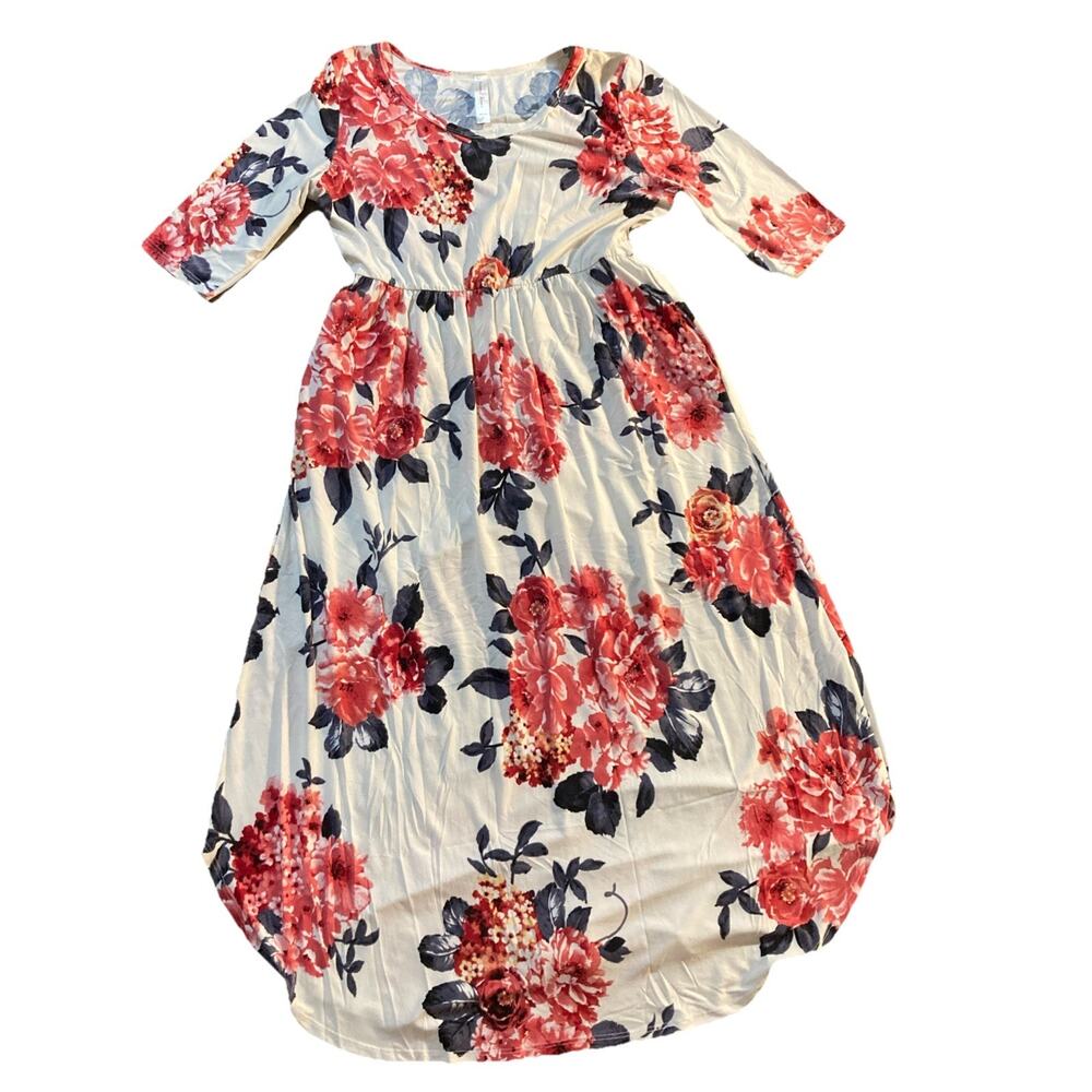 Boho Beach White Floral DISCOUNT DIVAS Flow Stretch Dress Womens Size M POCKETS